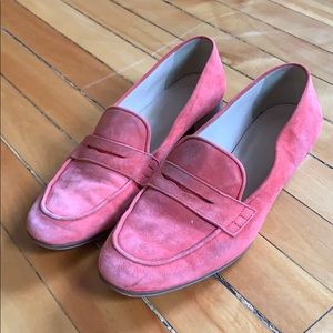Red suede loafers